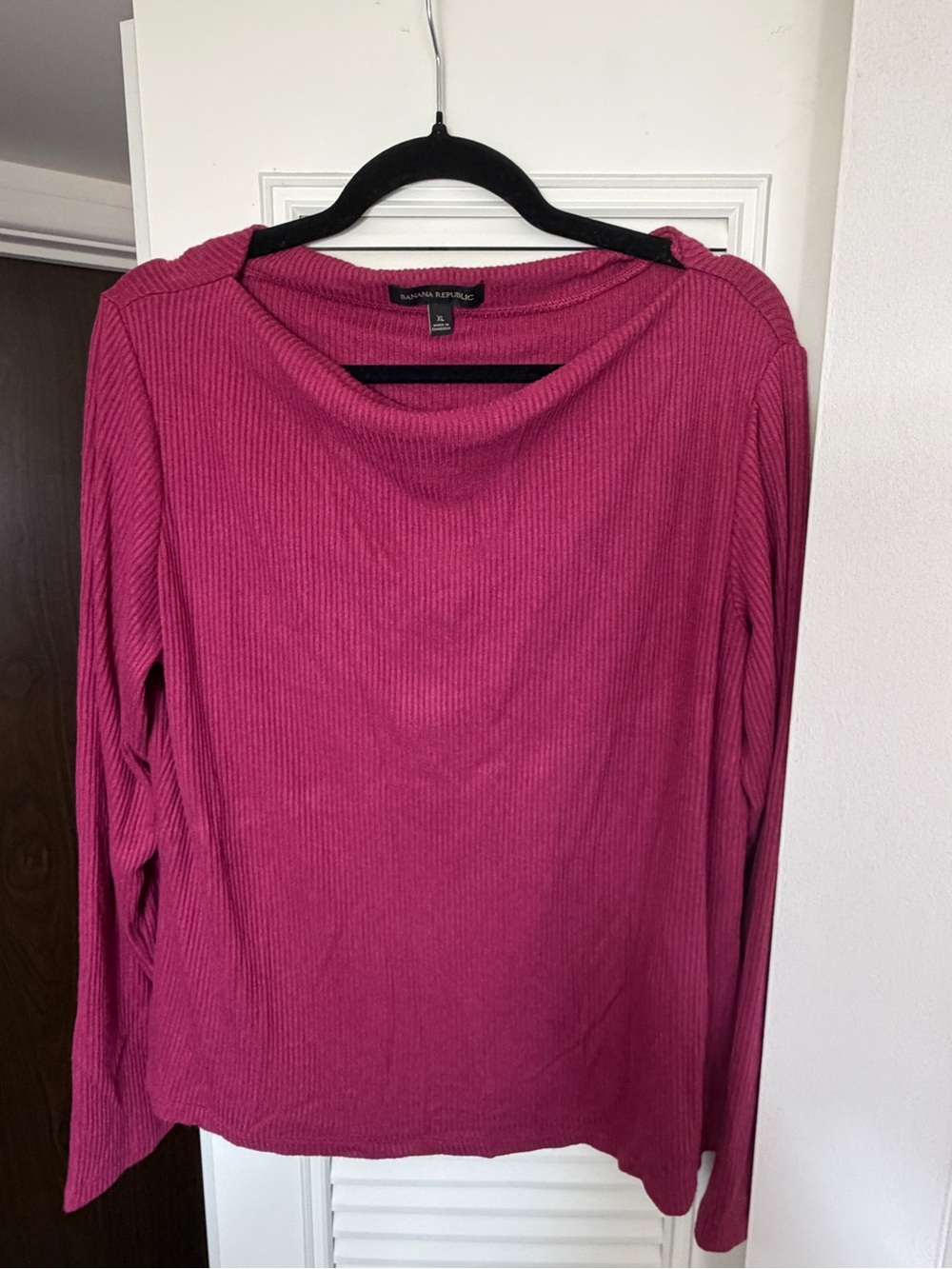 Banana Republic Women's Ribbed Long-Sleeve Cowl Neck Sweater - Fuchsia Pink
